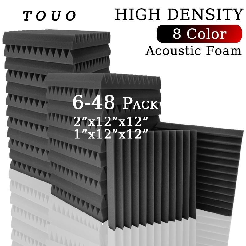 TOUO-Studio Soundproof Wall Sponge Panel, Painel De Espuma Acústica, Material De Absorção De Som, Tratamento De Absorção De Tambor, 6-24-48PCs