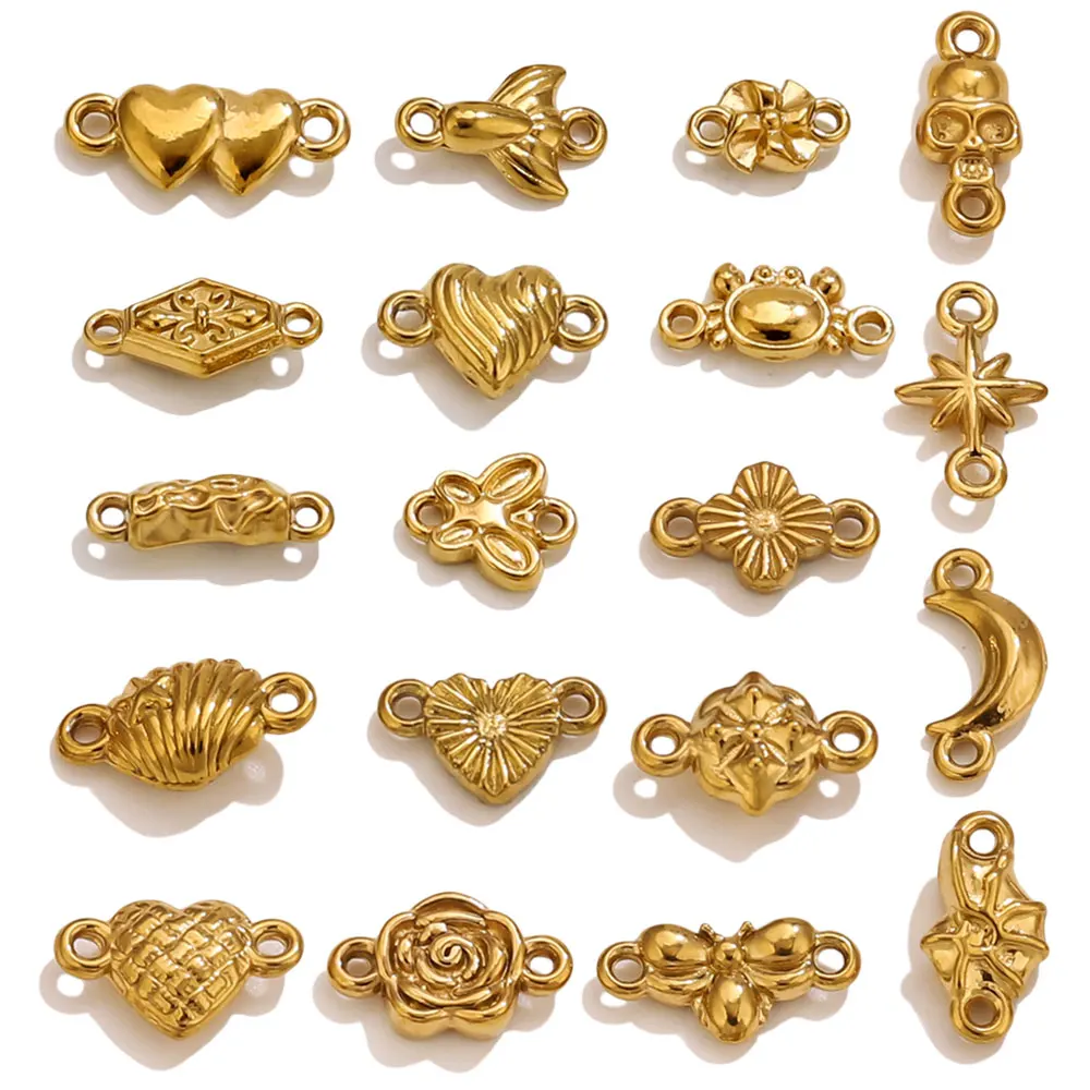 

20PCS Stainless Steel Heart Moon Flower Double Hole Charms Connector for Jewelry Earrings Bracelet Necklace Making Pendant Parts