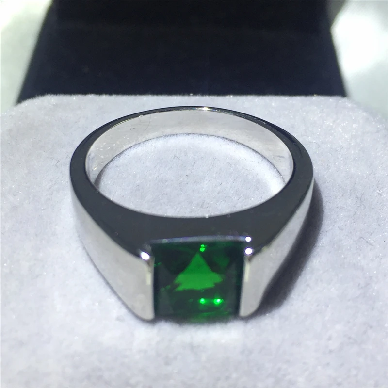 

Classic Fashion Wedding ring for Men Princess cut 3ct Green 5A zircon cz S925 Sterling Silver Male Anniversary Band Ring