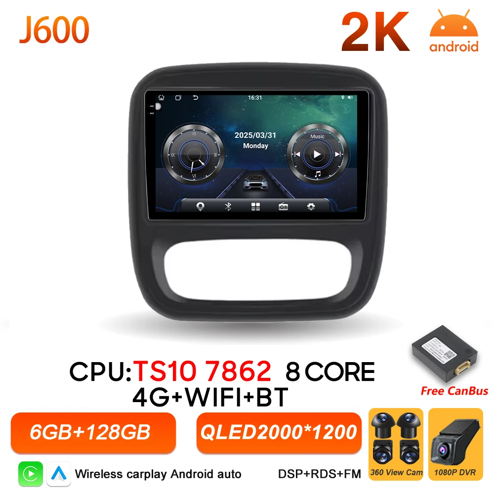 Auto radio Android 16 Carplay voor Renault Trafic 3 Opel Vivaro B 2014 2015 2016 2017 2018 - 2021 Multimedia speler stereo GPS BT - afbeelding 1
