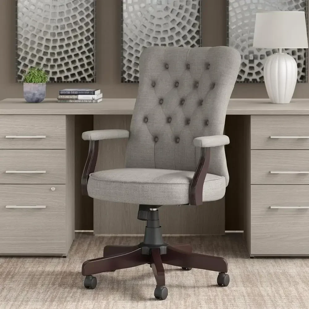 High Back Office Chair with Arms in Light Gray Fabric for Comfortable Desk Seating at Home or Work