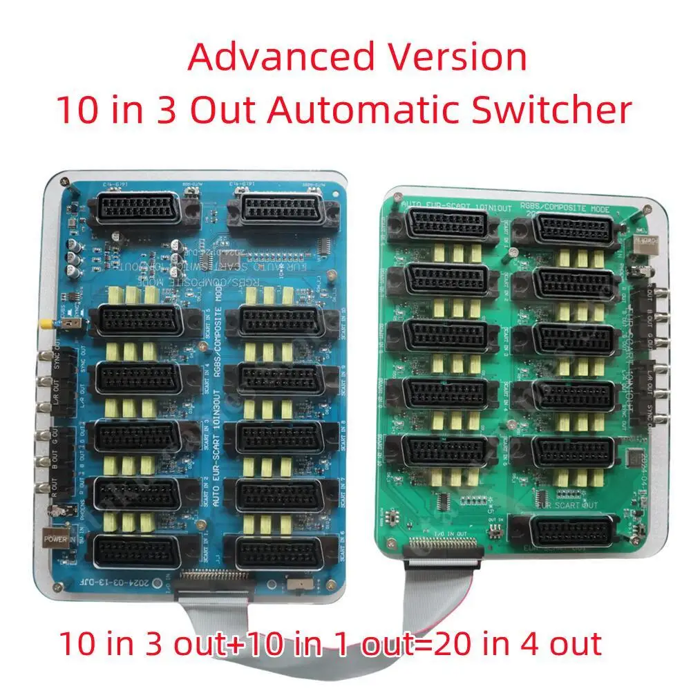 New 10 Input 3 Output Automatic switcher 10 way in SCART ( EUR ) and 3 way out ( 2*SCART European output + 1 RGBS RCA output)