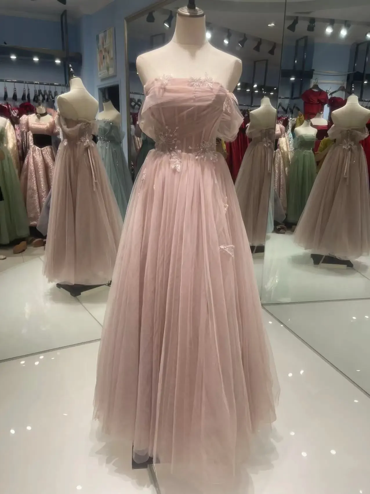 Customized Elegant Banquet Evening Dress for Women Strapless A-line Appliques Beading Floor-length Formal Party Gowns Vestidos