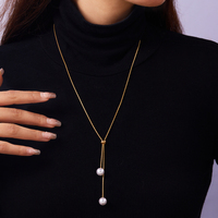 European And American Style Imitation Pearl Long Drawstring With Adjustable Design, Niche Pearl Necklace, Simple