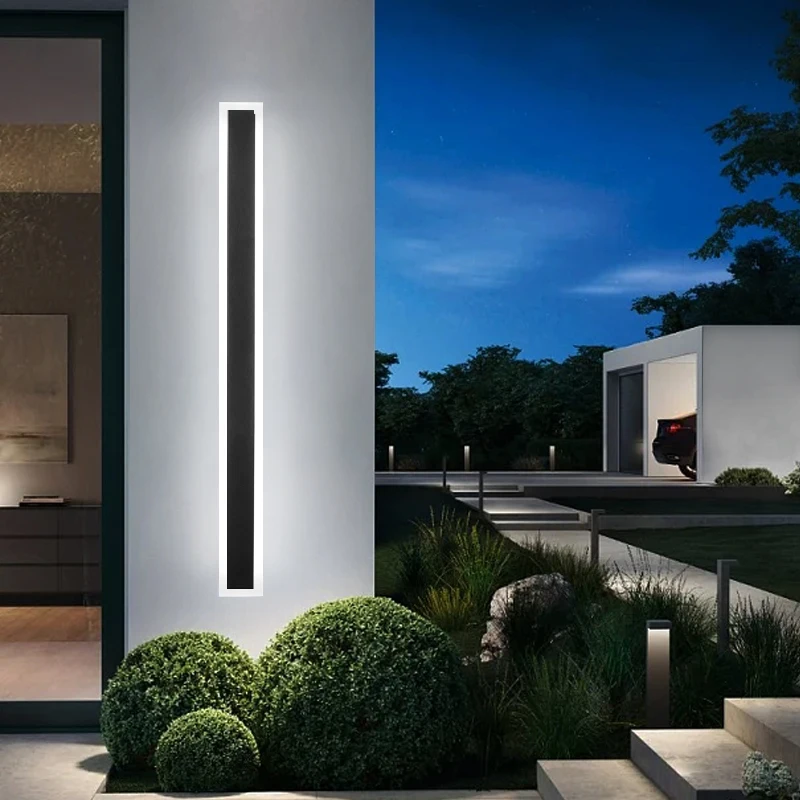 Lámpara de pared exterior de tira larga, pared Exterior Ip65, iluminación LED moderna impermeable, arandela de pared para jardín, Villa, balcón, 85-265V regulable