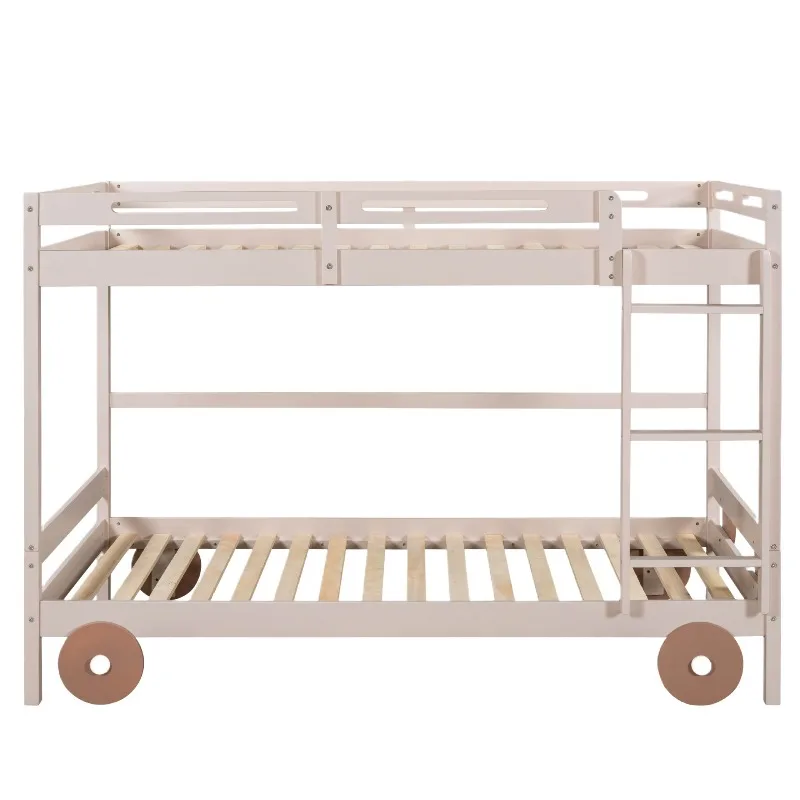 Bunk beds Cute, upper and lower wooden beds with ladders