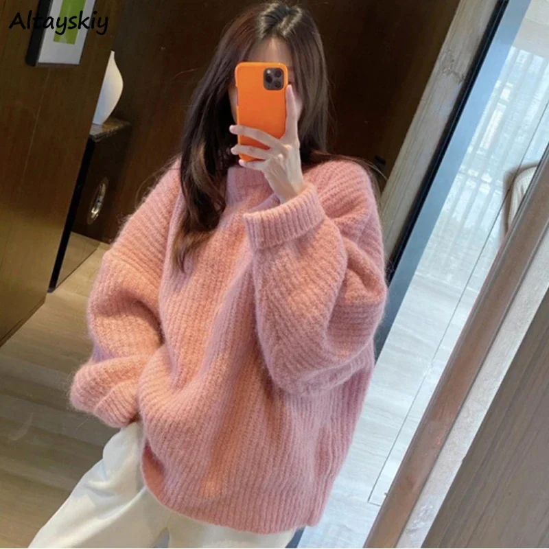 

Gentle Baggy Knitted Pullovers Women Round Neck Sweaters for Girls Autumn Winter Daily Kawaii Teens Fashion Korean Style Clothes