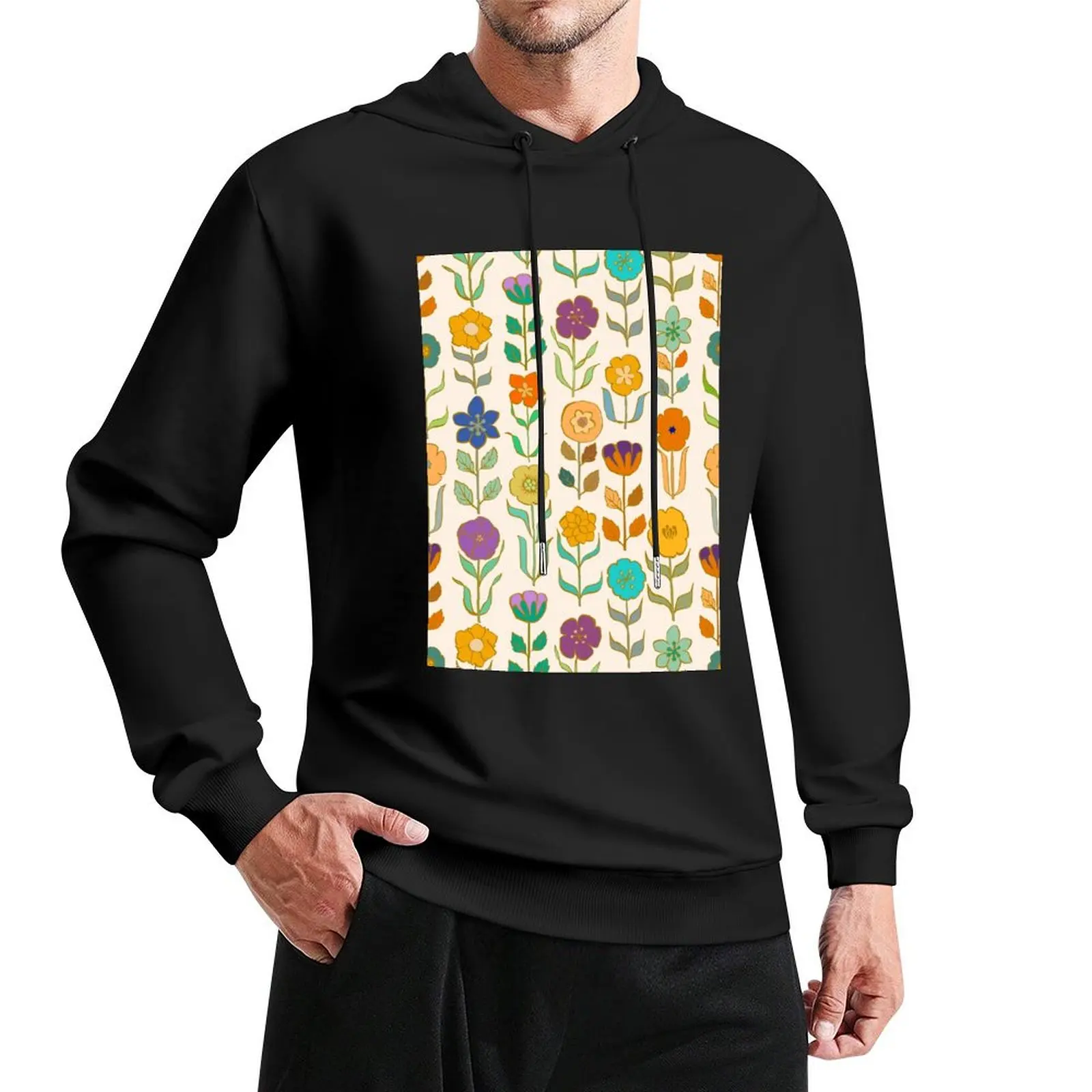 

Vintage Flowers Wonderland Multicoloured Retro Floral Pullover Hoodie men wear graphic hoodie