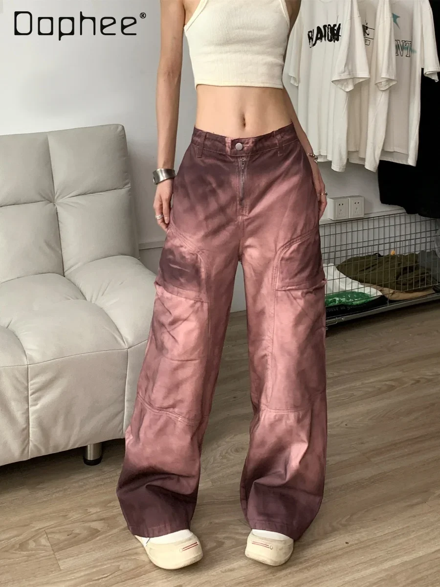 

American Retro Do Old Women Pants High Waist Straight Leg Pants High Street Y2k Heavy Industry Loose Casual Wide Leg Pants