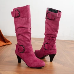 Winter New High Heels Comfortable Sexy Women's Shoes Wear-resistant Pointed Side Zipper Fashion Solid Color Women's Boots