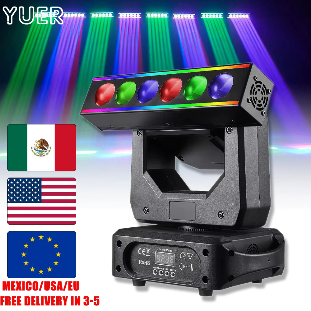 

LED RGBW 6X20W Beam Moving Head Light with XYZ Infinite Rotation and Single Point Control with Ring DMX512 DJ Disco Stage Effect