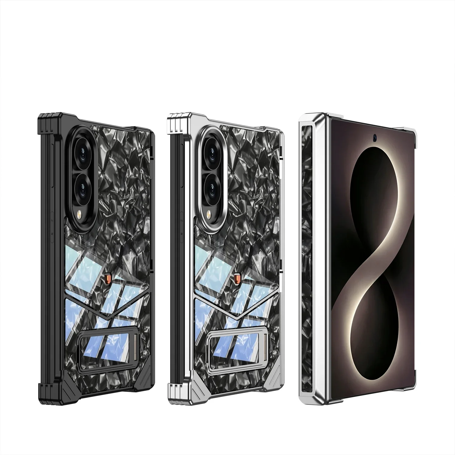 Alloy Marble Case for Samsung Galaxy Z Fold 8 Fold8 Cover Tempered Glass Stand Folding Holder Mechanical Buckle Walnut Shell
