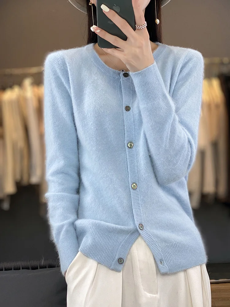 Aliselect Women Mink Cashmere Sweaters O-neck Cardigan Loose Female Super Warm Clothing Female Solid Color Knitwear Tops