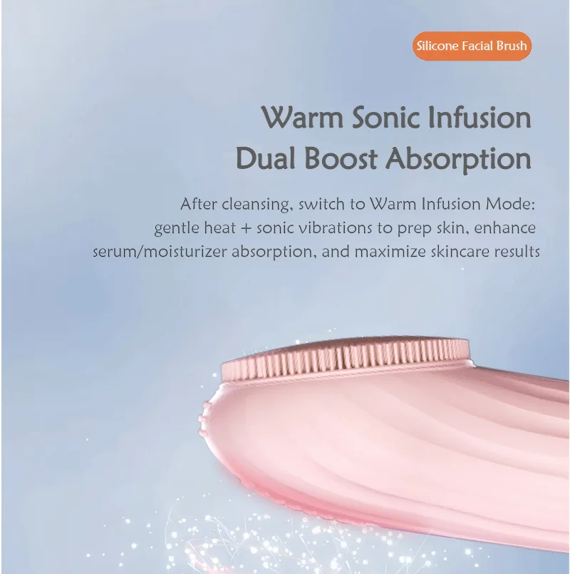 Siliconen gezichtsreinigingsborstel Roze Waterdichte oplaadbare trillingsverwarming Diep schone gezichtsreiniger Gezichtsreinigingsborstel