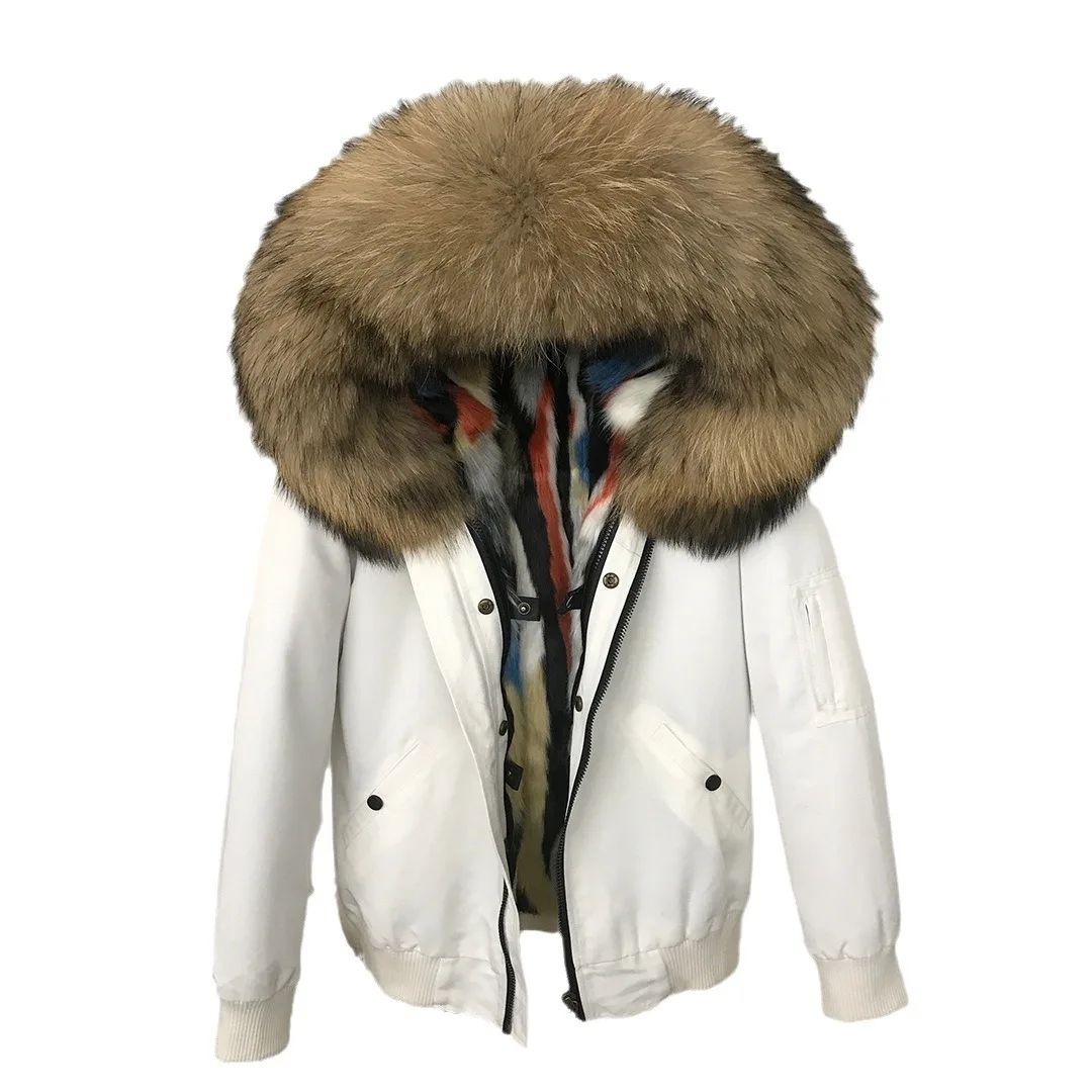 

New pie overcomes short fashion fur coat women's oversized raccoon coat fur collar removable imitation mink faux fur inside