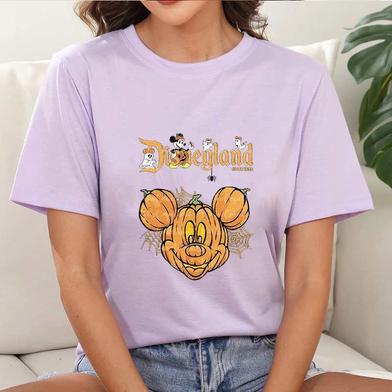 

Luxury Short Sleeve Tops Black t-Shirt Women Y2k Custom Halloween Party Clothes Clothing Tees Cartoon Female Disney Printed New
