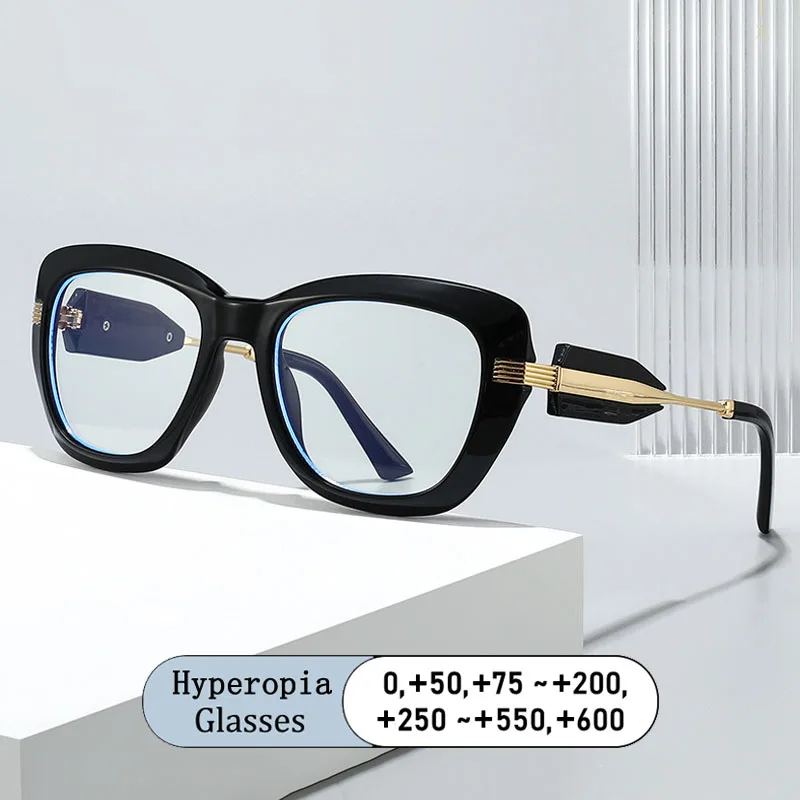 

Brand Unique Design Oversized Wide Edge Prints Frame Hyperopia Eyewear Photochromic Anti Blue Ray Computer Women Reading Glasses