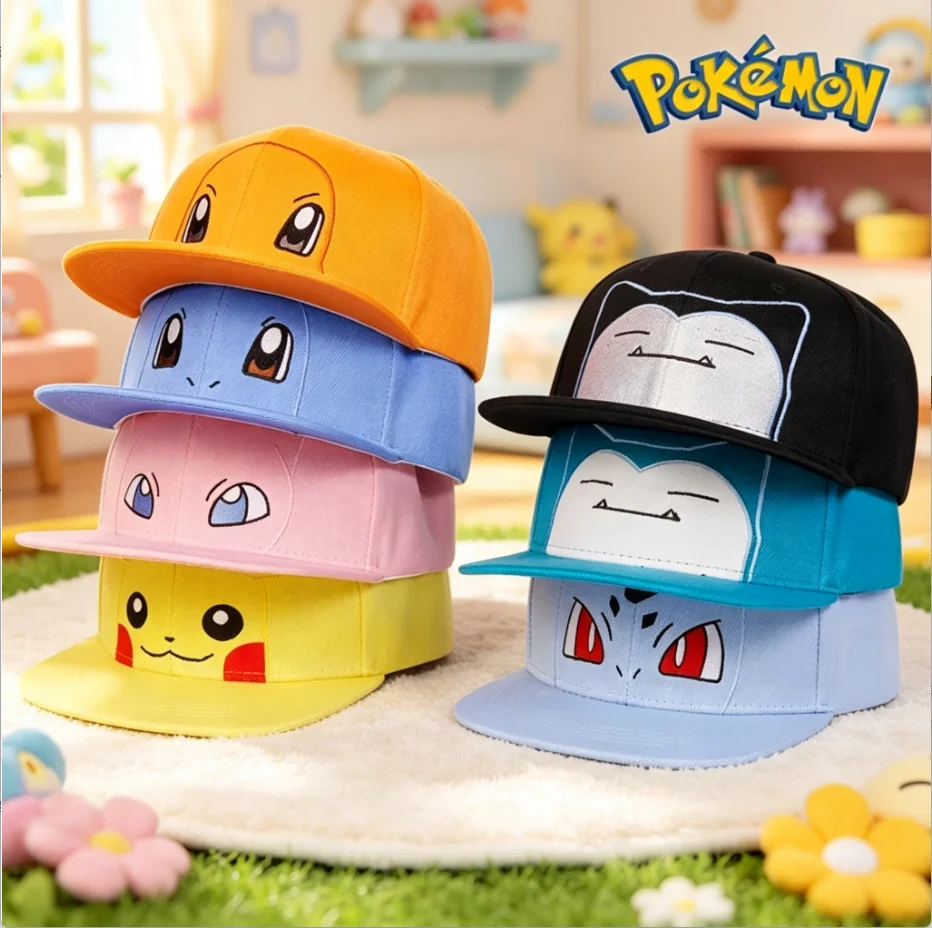 Gorra de Béisbol Bordada con Personajes Adorables de Anime Pokemon, Pikachu y Squirtle, Ajustable, Estilo Hip Hop, Ropa Urbana, Gorras de Dibujos Animados