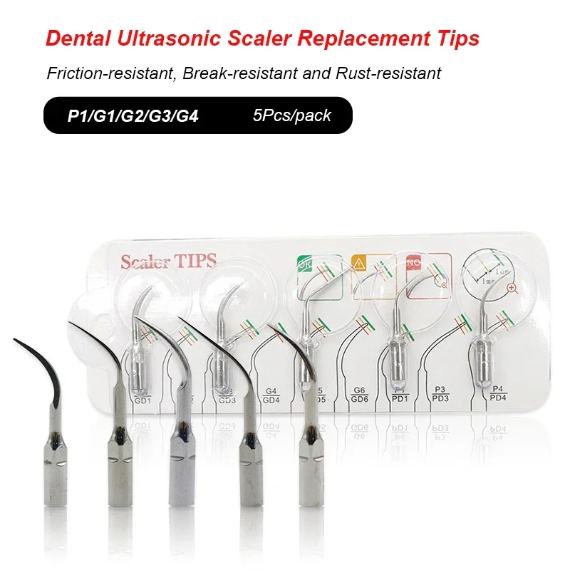 All Sizes of 5 / Pack Dental Ultrasonic Tooth Scaling Fangs Stone Plaque Removal Tool EMS Woodpecker Replacement Blade