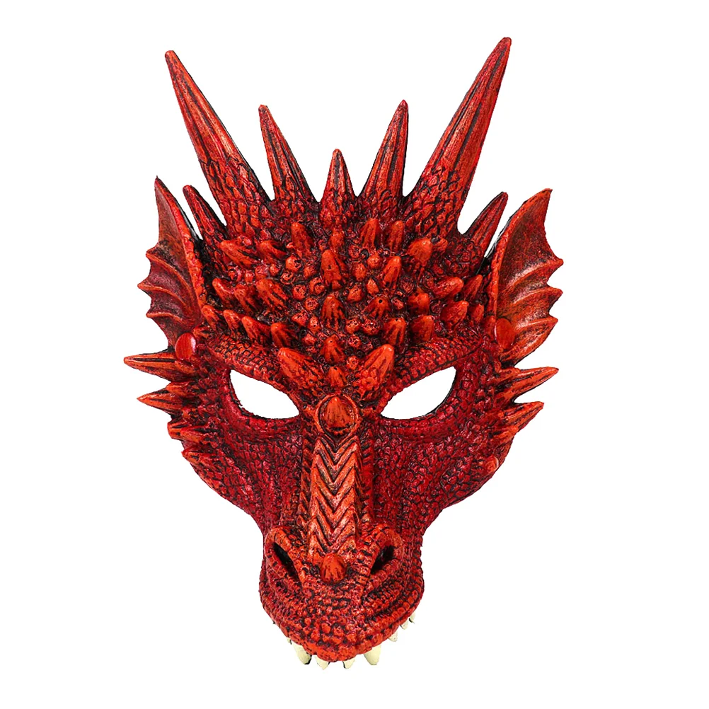 Dragon Mask Costume Prop Mask Dress-up Accessory for Halloween Masquerade Cosply Costume Party Carnival Performance (Red)