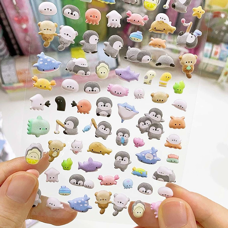 Stiker Puffy 3D hewan lucu stiker Scrapbooking kartun lucu stiker alat tulis DIY seni estetika Deco