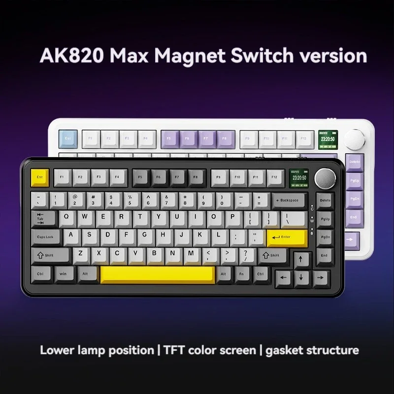 

AK820Max Magnet Switch Mechanical Keyboard Wireless Tri-mode Hot Swap Gasket RGB with Screen Knob Custom 75% Gaming Keyboard