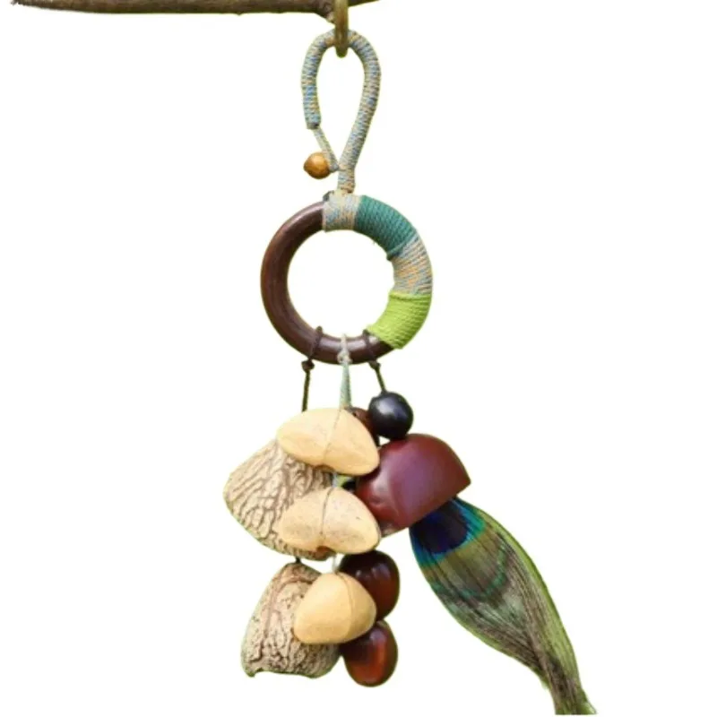 Plant Seeds Nutshell Rattle Bag Hanging Handmade Wind Chimes Healing Hanging Bells Natural Fruit Pendants Backpack Pendants