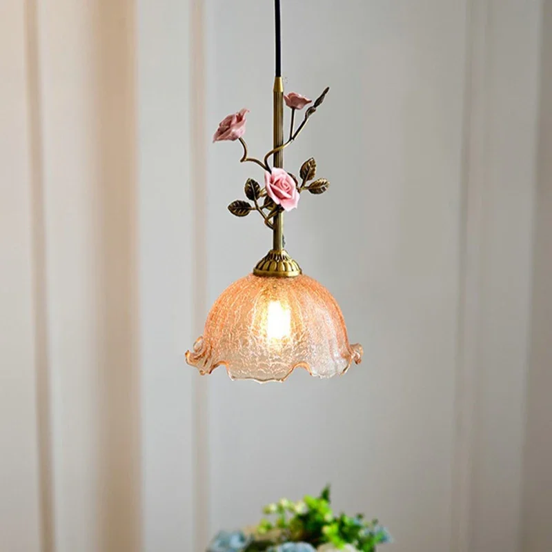 

SANDYHA элегантный винтажный подвесной светильник с розой, полностью медная люстра для гостиной, спальни, стильный домашний декор, уникальное освещение