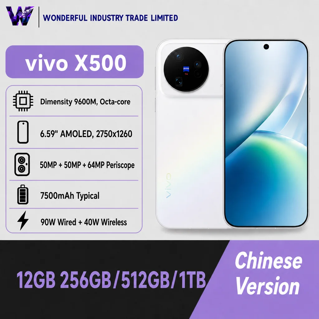 ViVO X500 5G Phone 6.59'' 144Hz AMOLED 7500mAh Big Battery Dimensity 9600M 90W Flash Charge 60MP Camera NFC Smartphone