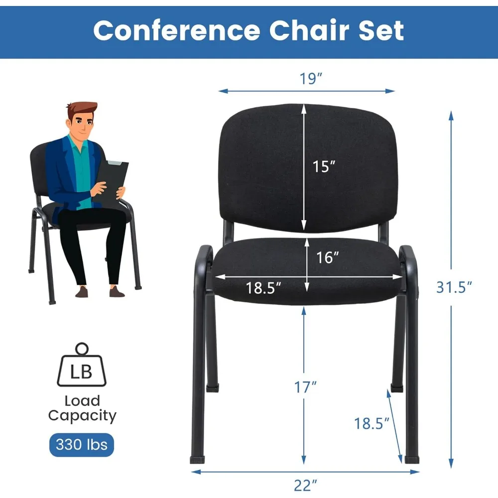 Conjunto de cadeiras de conferência de 5 peças com estrutura de aço, design ergonômico, assento e encosto de esponja, cadeira empilhável para sala de espera de estudo