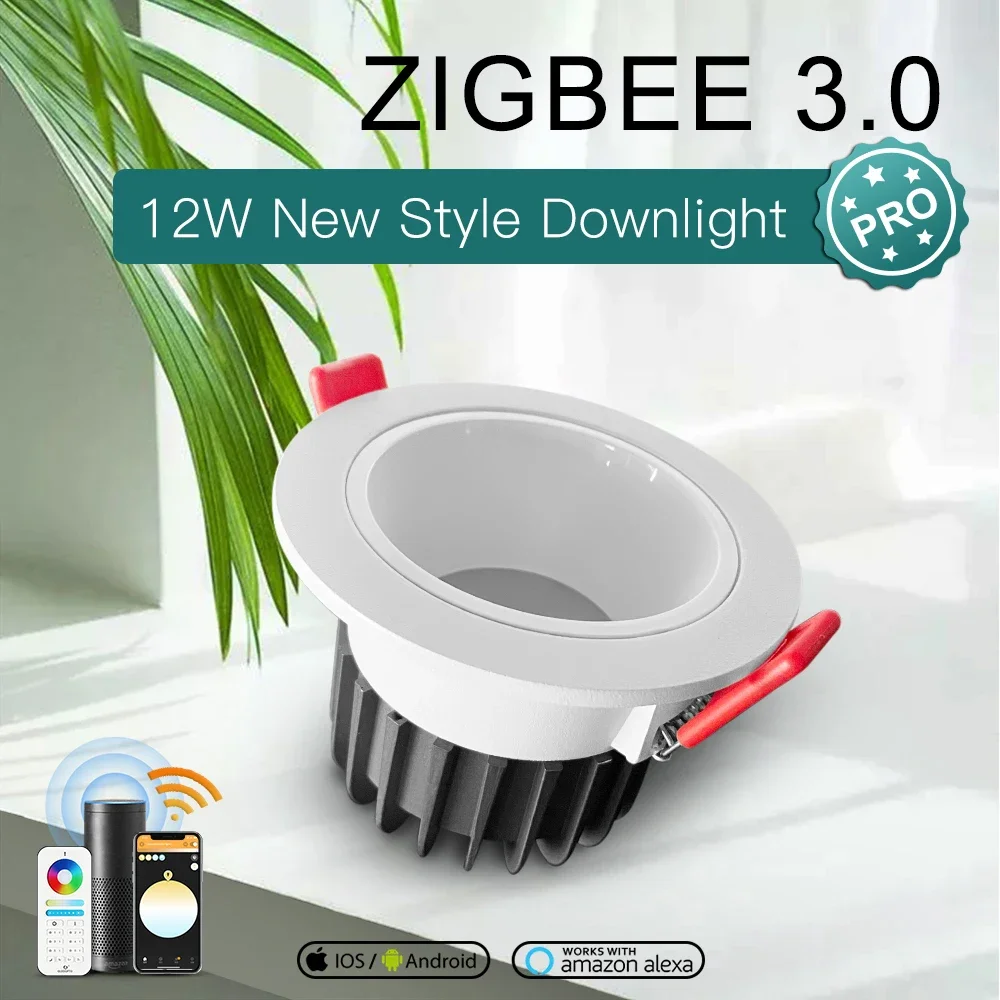 GLEDOPTO Zigbee 3.0 lampu langit-langit LED IP54 tahan air pintar 12W Pro bekerja dengan Hub Bridge Tuya App Alexa gema Plus kontrol suara