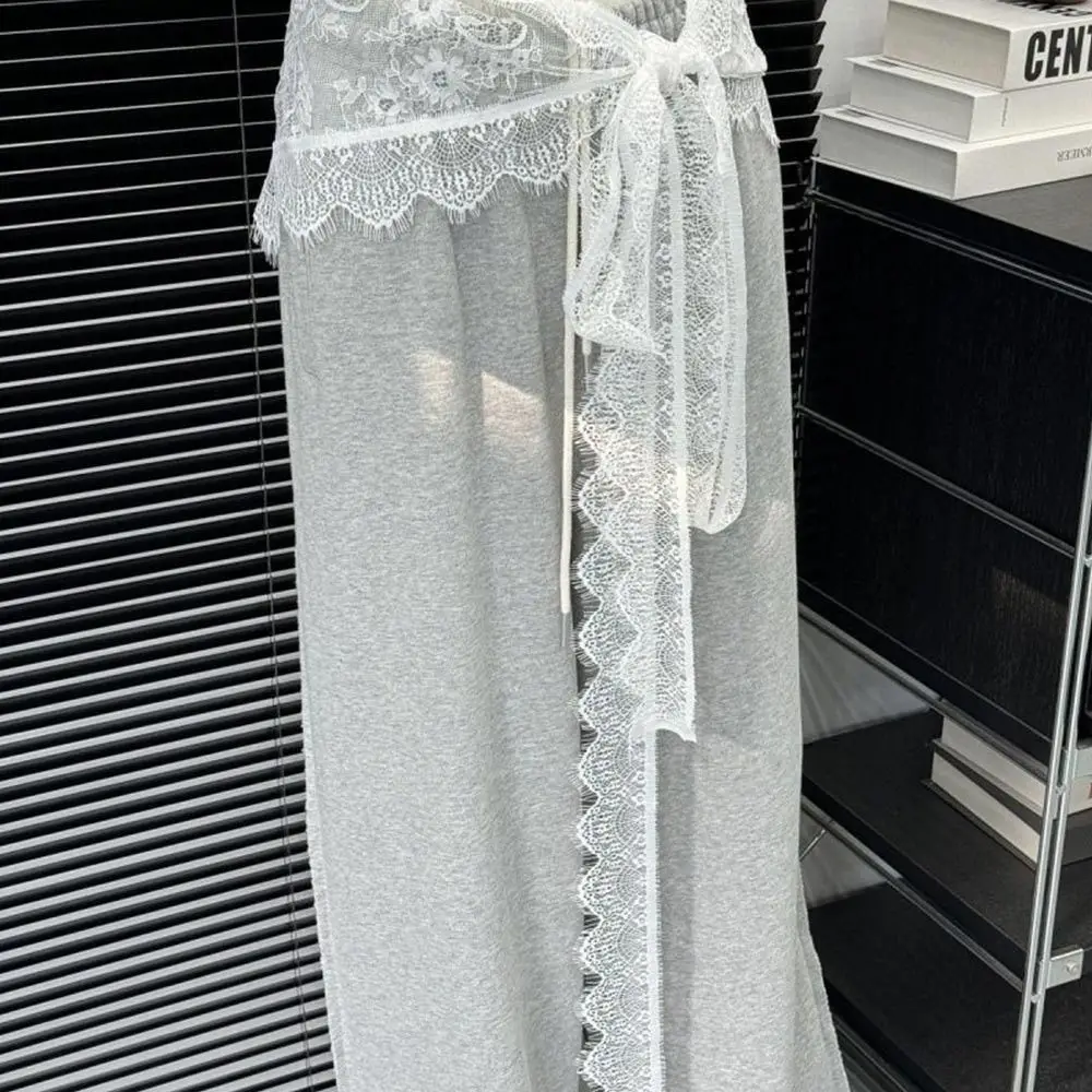 

Jeans Pants Decor Embroidered Flower Lace Mini Skirt Irregular See Through Ruched Skirts High Waist Lace-up Design Butt Curtain