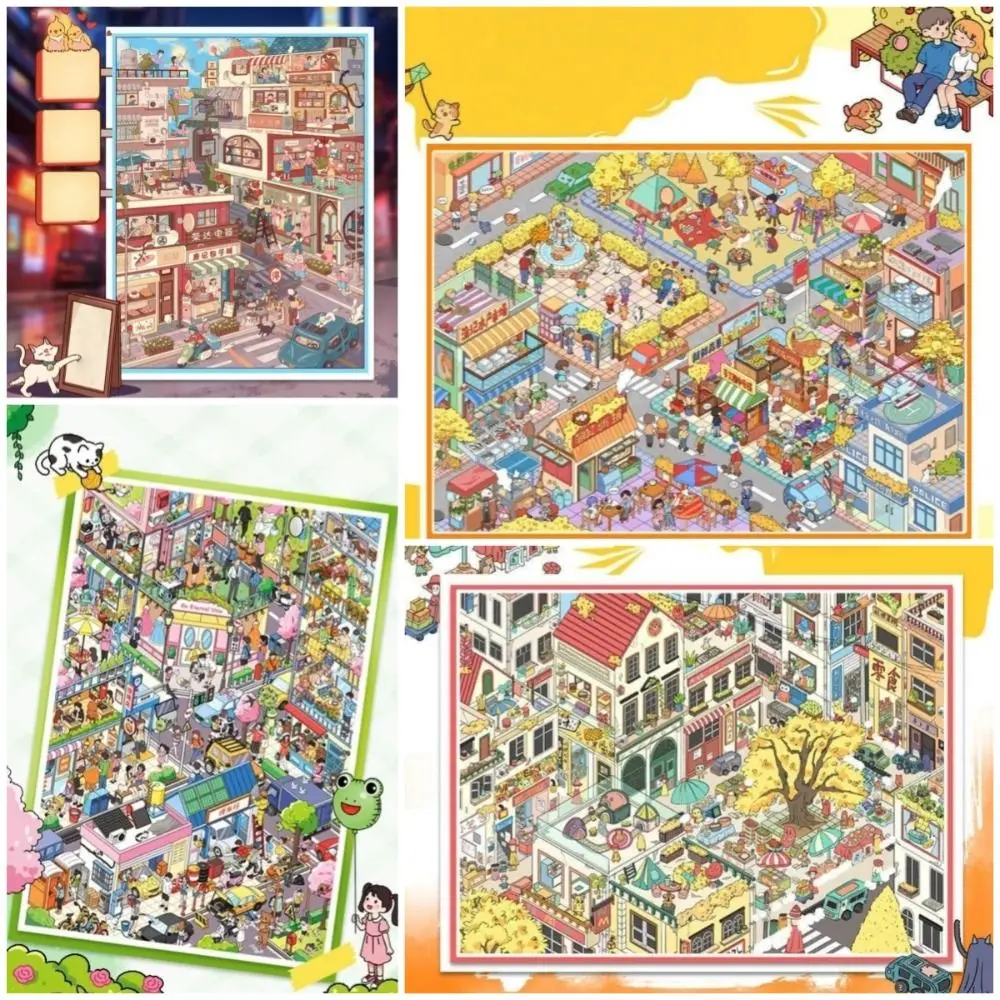 New PET 3D Stacking Stickers Die-cut Autumn Market Miniature Stickers Large Size City Streets DIY Scene Stickers Art Collection