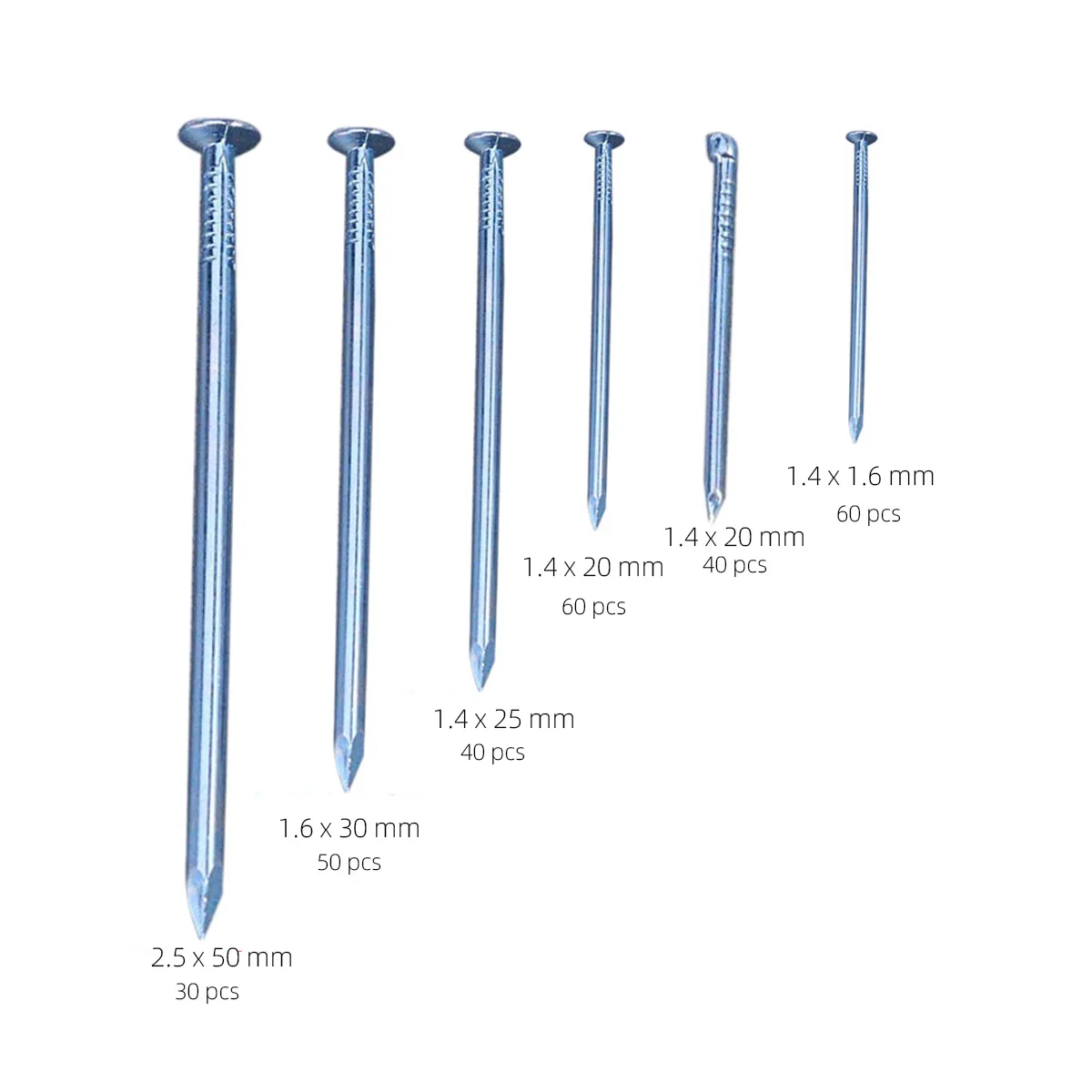 

240 pcs Round Head Iron 6 Sizes Steel Nails Rust Resistant Nail Assortment Kit For Woodworking Picture Hanging Nails