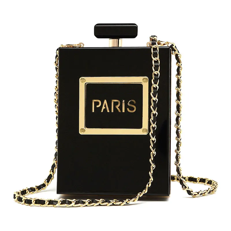 Transparent Perfume Bottle Bag Dinner Party Clutch Bag Leather Chain Crossbody Acrylic Small Square Female Bags Luxury Handbags