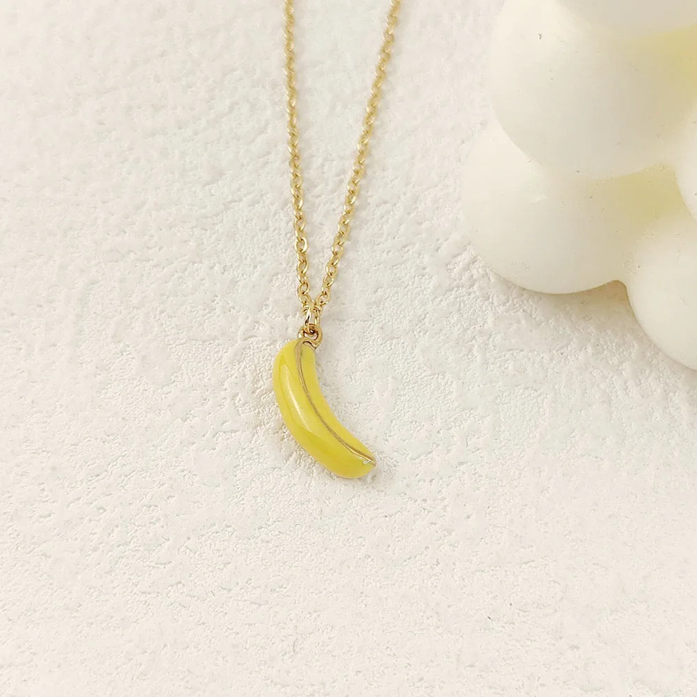 New - Gold Plated Banana - Enamel Pendant Necklace. Fashion neck jewelry friend gift - Image 3