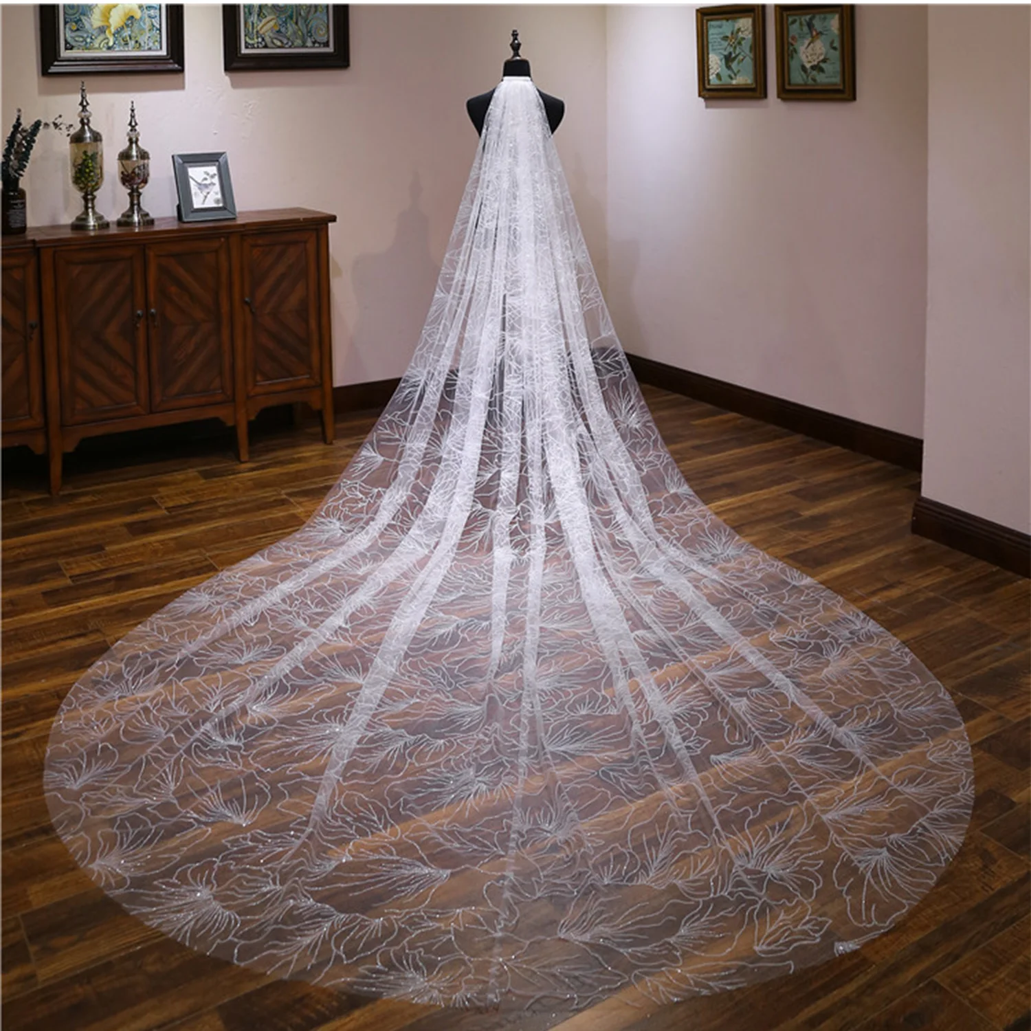 Champagne Bling Bling Bridal Veil 3m Long Sequins Sparkling Spray Hair Accessory for Bride Cathedral Ivory Marriage