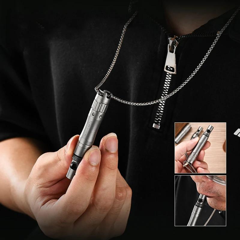 Outdoor Multifunctional Portable EDC Self Defense Pen Titanium Alloy Survival Whistle Tool
