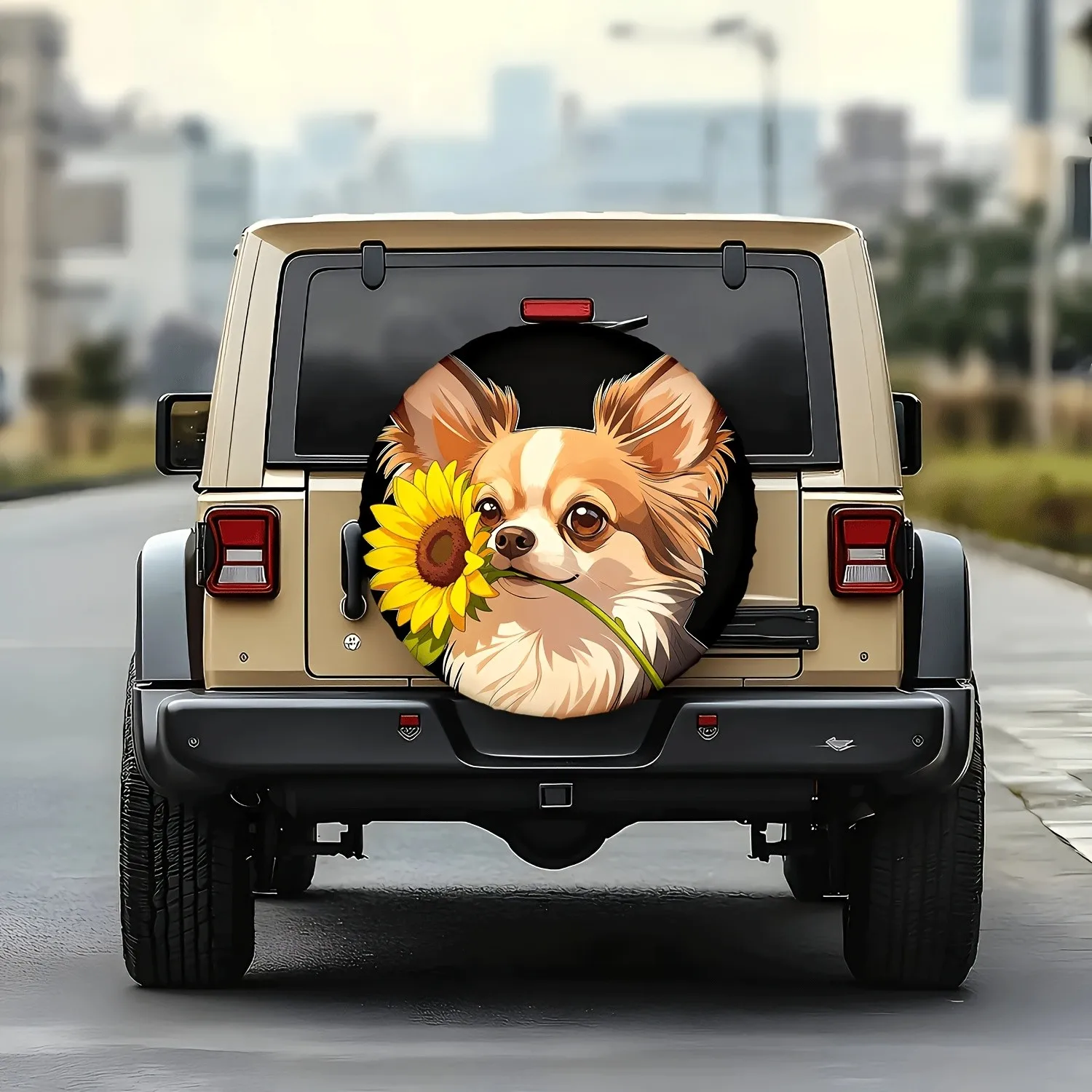 Chihuahua Sunflower Spare Tire Cover Waterproof Polyester SUV Truck Outdoor Protector