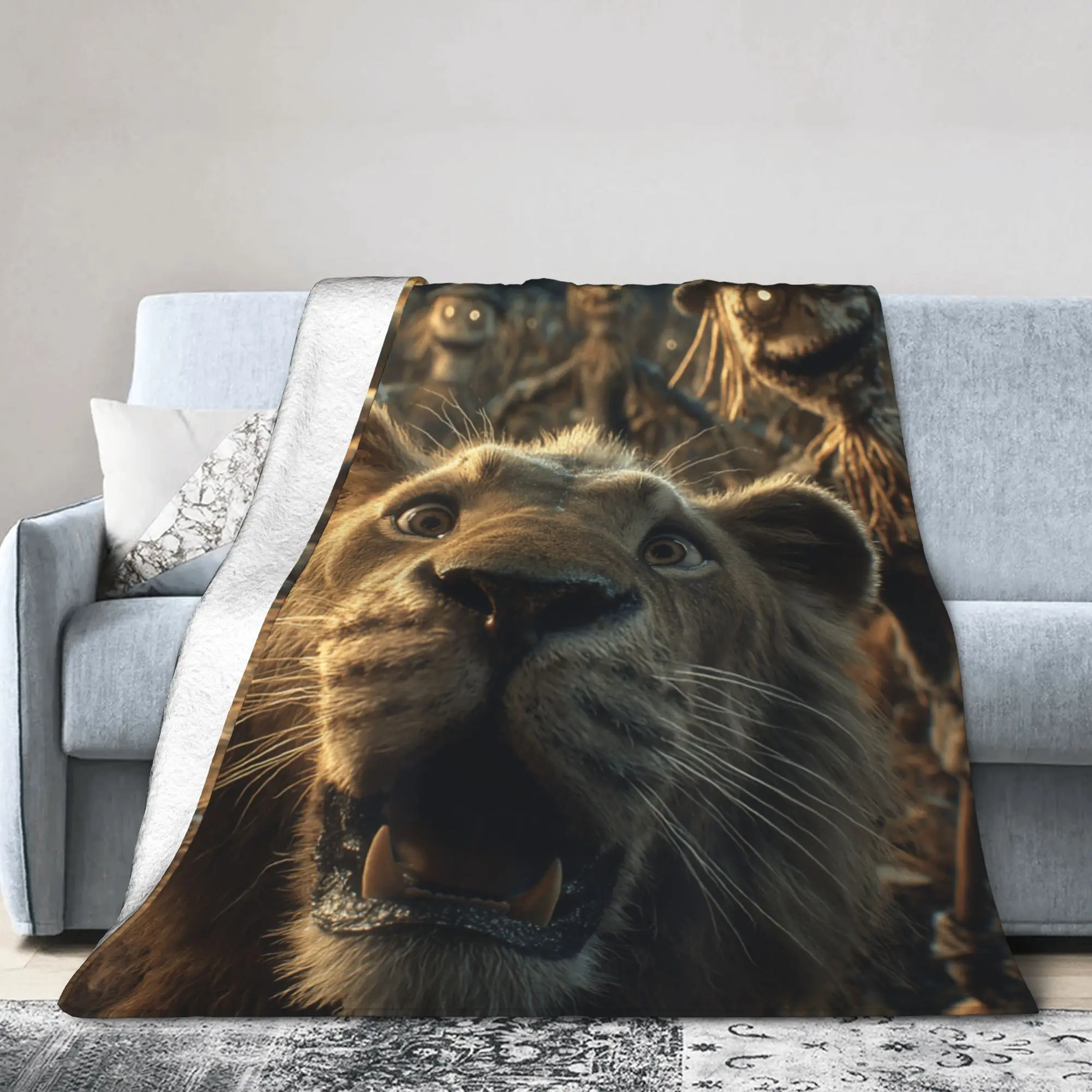 

Funny Lion Selfie With Scarecrows Flannel Blankets Scary Halloween Fashion Throw Blankets for Sofa Bedding Lounge Lightweight