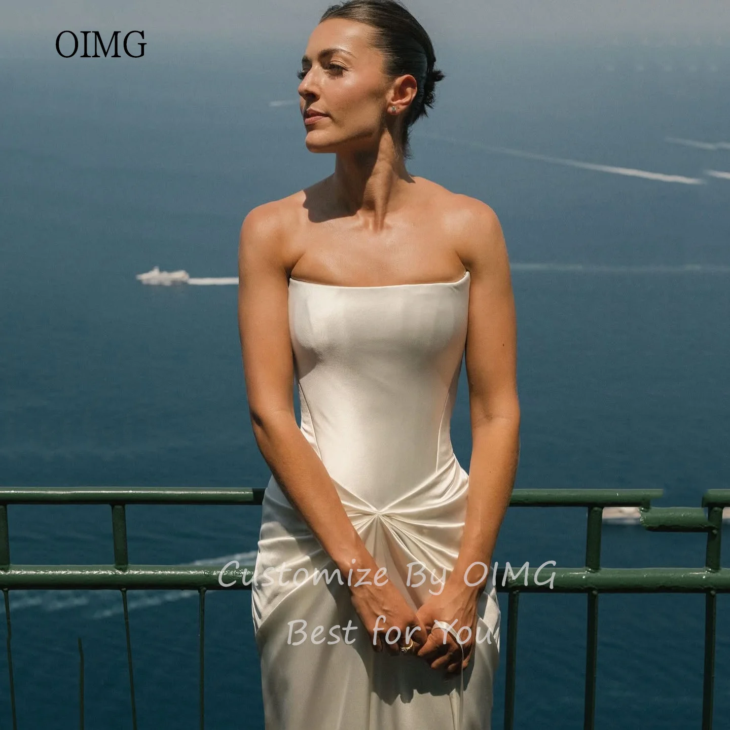 

OIMG Classic Ivory Strapless Wedding Dress Sleeveless Bride Dresses Floor Length Wedding Gowns vestidos de novia Customized