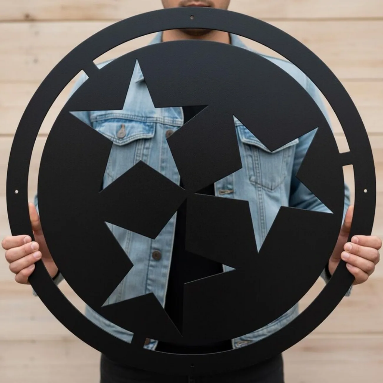 CIFBUY Metal Wall Art Iron Tri Star Sign Tennessee Round Decor Rustic Home Accent Artwork
