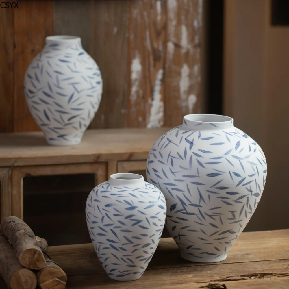 

New Chinese Blue and White Water Flower Cultivator Hand-painted Ceramic Vase Flower Arrangement Ornament Green Plants Vases