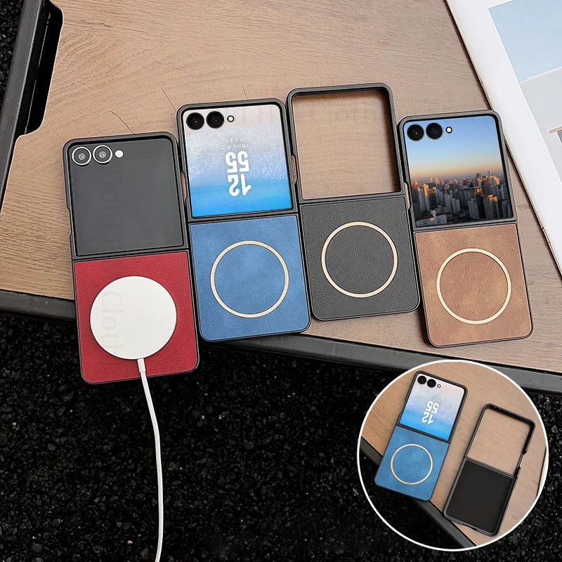 

For Magsafe Magnetic Phone Leather Case For Samsung Z Flip7 FE 5G Wireless Charging Shockproof Cover For Galaxy Z Flip 7 FE 6 5