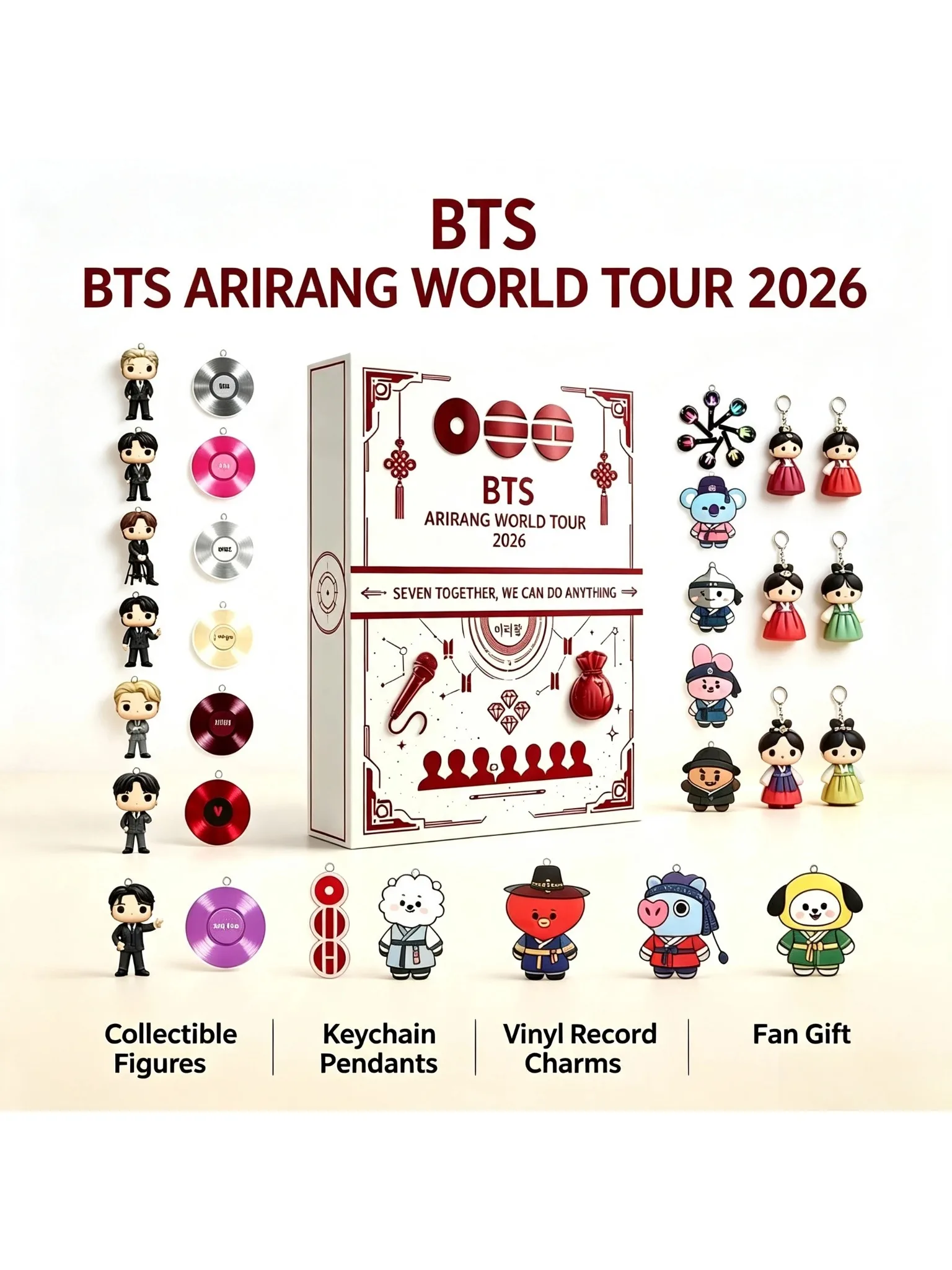 Akrylowe figurki z kolekcji BTS Arirang World Tour 2026 Countdown, 24 sztuki, zawieszkę w kształcie lalki BT21, breloczek w formie płyty winylowej, figurka kolekcjonerska, idealny prezent. — 2