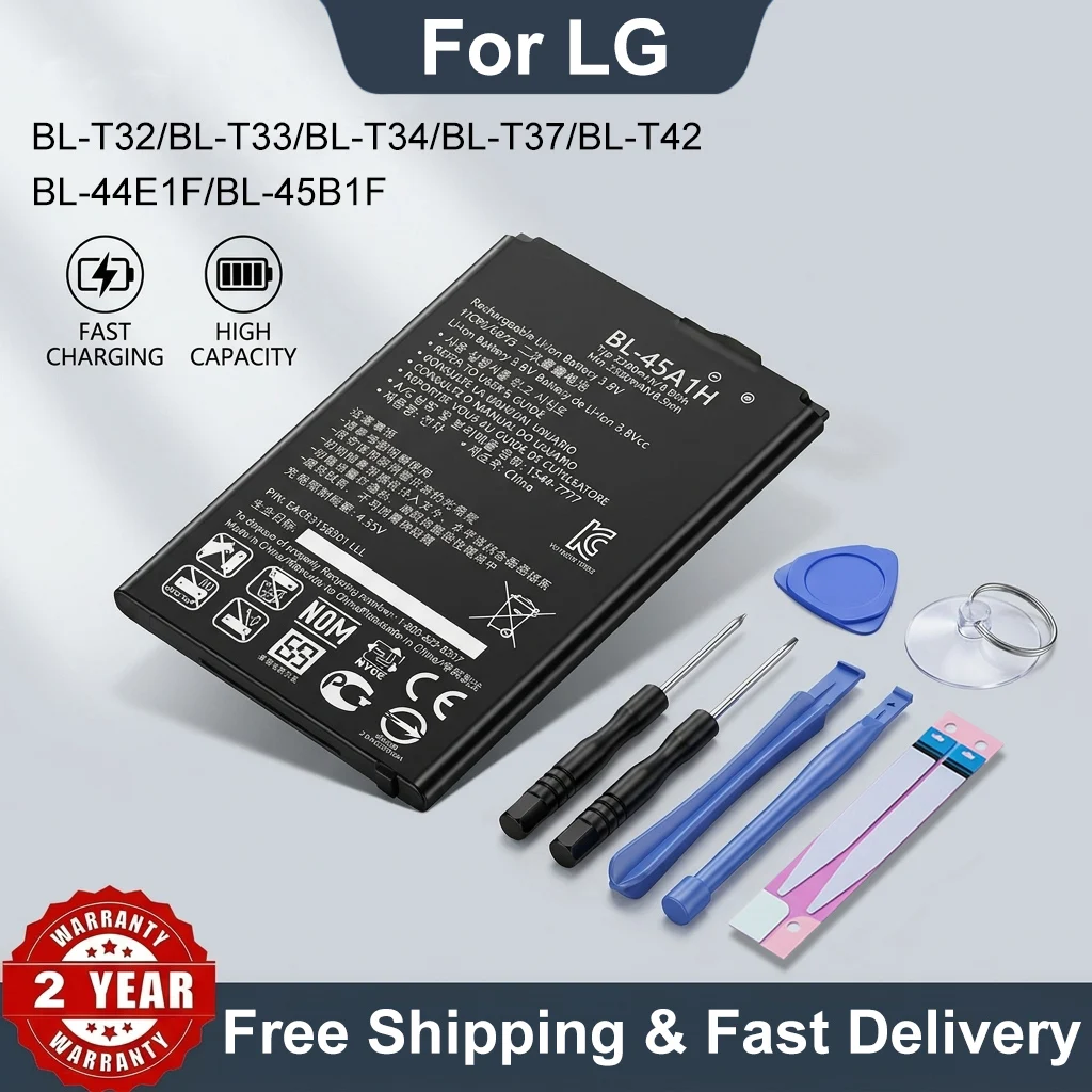 High Capacity Battery Replacement For LG V10 V20 V30 V40 V50 ThinQ G6 Q6 BL-T32 BL-T33 BL-T34 BL-T37 BL-T42 BL-44E1F BL-45B1F