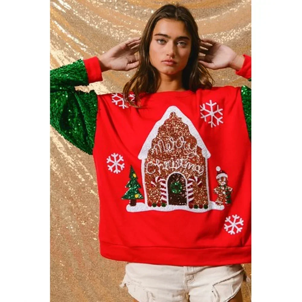 zekye Christmas Hoodie U2k Clothes Sequins Autumn Cute Clothes Long Sleeve Korea Dongdaemun High Quality Clothing Tops