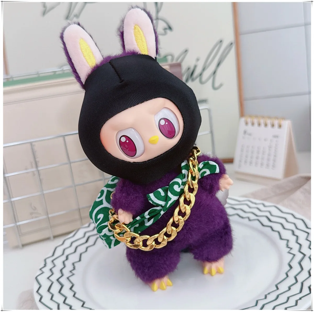 Para labubu roupas noite role-play saco de cabeça preta ladrão labubu acessórios na moda calças de carga diy equipamentos conjunto sem bonecas