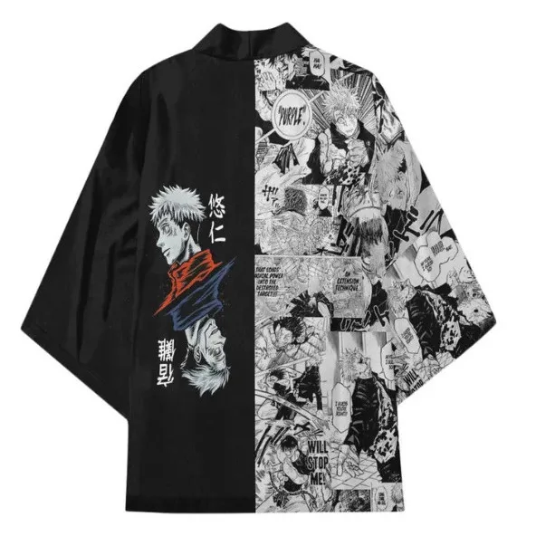 الرجال النساء الأطفال أنيمي طباعة تصميم كيمونو مريحة الرجعية فضفاضة الأعلى