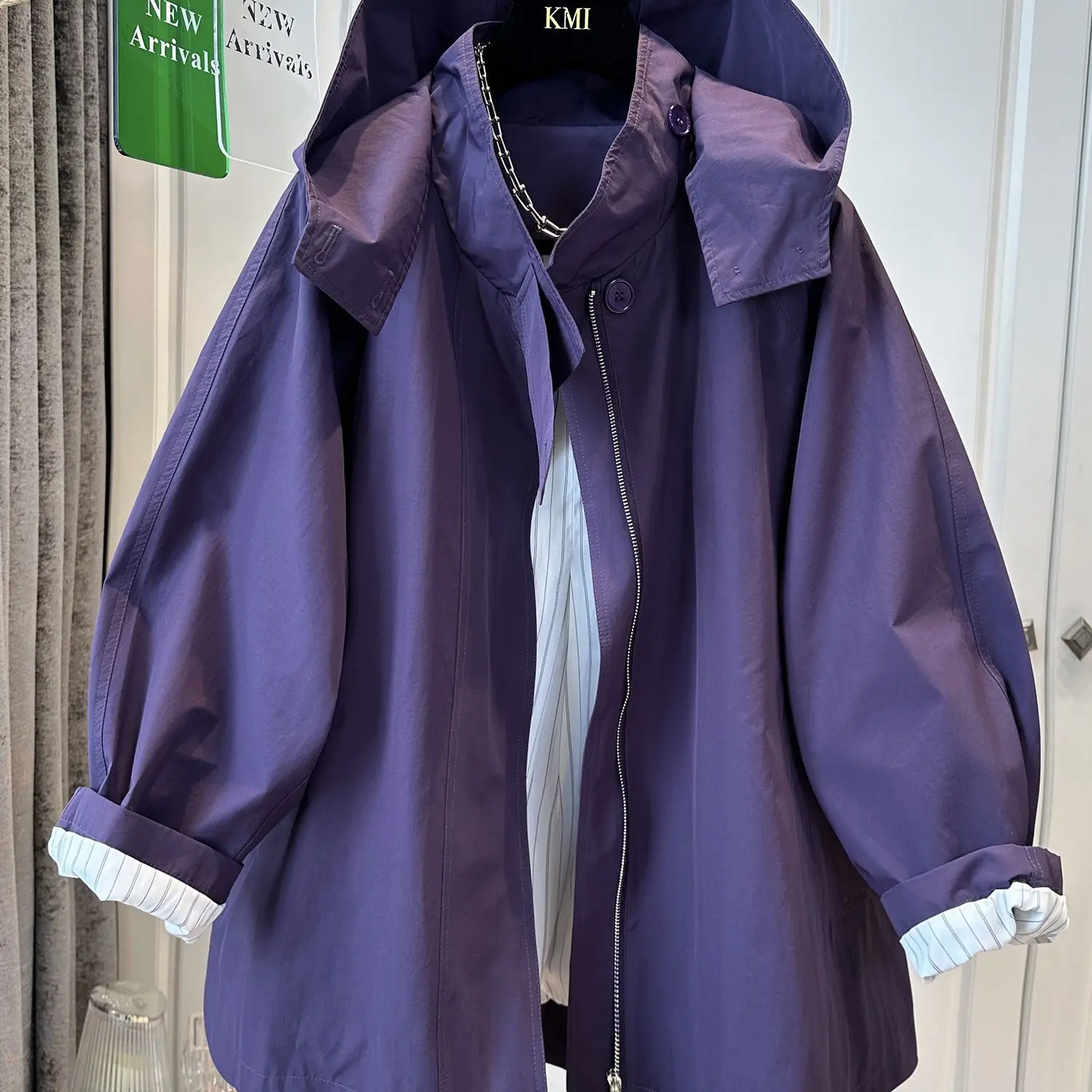 

Fashionable Oversized Vintage Cloak Design Hooded Windbreaker Women's Spring Autumn Outerwear Casual Loose Fit Stylish Coat